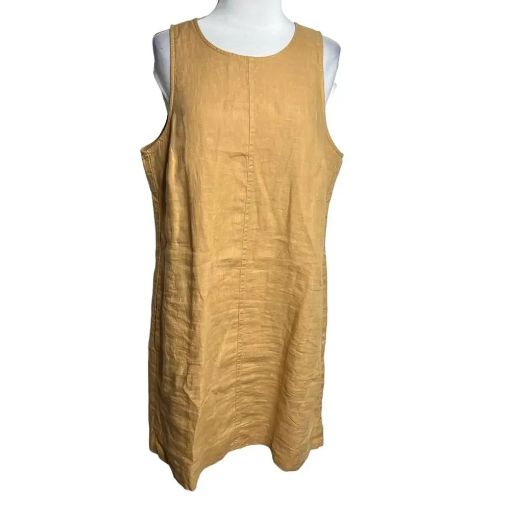 J. Crew Button-back linen shift dress tan brown‎ Sz M